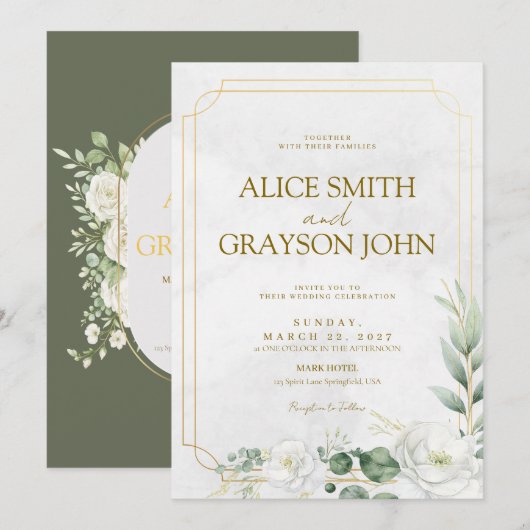 Sage Green Elegant Boho Floral Modern Wedding  Kaart (Voorkant / Achterkant)