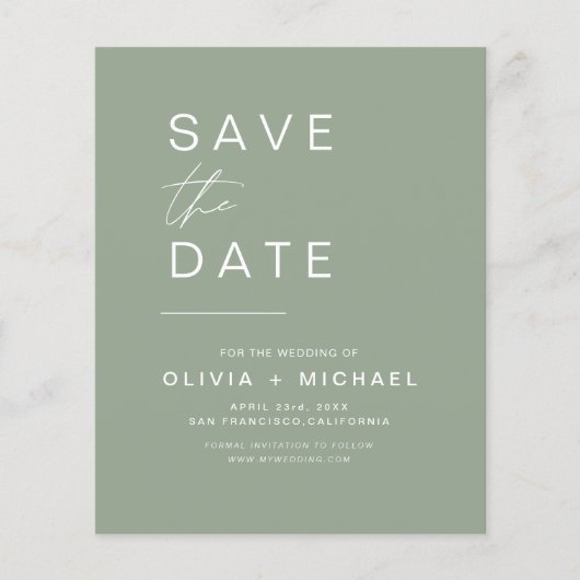 Sage Green Elegant Boho Save the Date Minimalist (Voorkant)