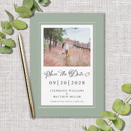 Sage Green Elegant Borders Foto Chic Verloving Save The Date