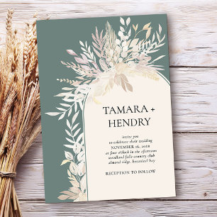 Sage Green Elegant Botanical Arch Wedding Kaart
