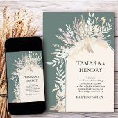 Sage Green Elegant Botanical Arch Wedding Kaart