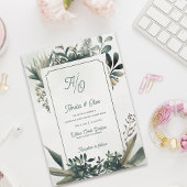 Sage Green Elegant Botanical Greenery Wedding Kaart