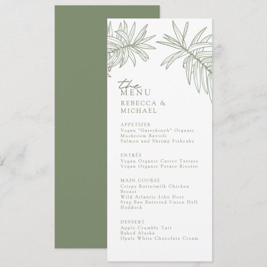 Sage Green Elegant Botanisch Trouwmenu (Voorkant / Achterkant)