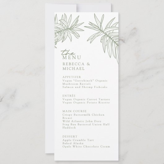 Sage Green Elegant Botanisch Trouwmenu (Voorkant)