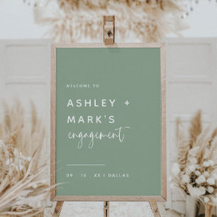 Sage Green Elegant Calligraphy Verloving Welcome Poster