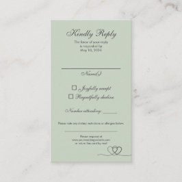 Sage Green Elegant Calligraphy Wedding RSVP Card Visitekaartje