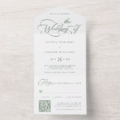 Sage Green Elegant Charm Script Wedding All In One Uitnodiging (Binnen)