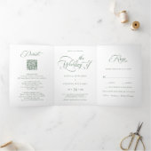 Sage Green Elegant Charm Script Wedding Drieluik Uitnodiging (Binnen)
