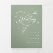 Sage Green Elegant Charm Script Wedding Drieluik Uitnodiging (Cover)