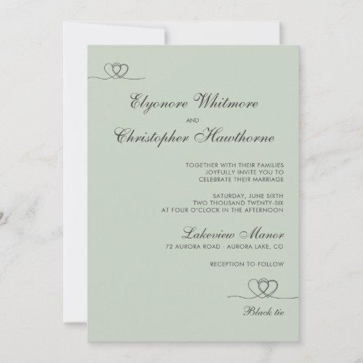 Sage Green Elegant Chic Calligraphy Wedding Kaart (Voorkant)