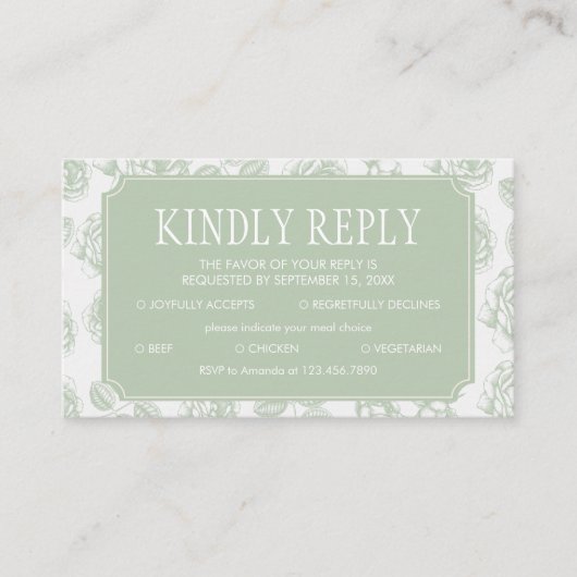 Sage Green Elegant Chinoiserie Wedding RSVP Informatiekaartje (Voorkant)