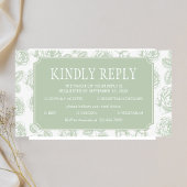 Sage Green Elegant Chinoiserie Wedding RSVP Informatiekaartje