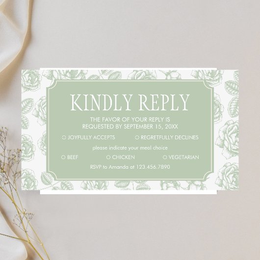 Sage Green Elegant Chinoiserie Wedding RSVP Informatiekaartje