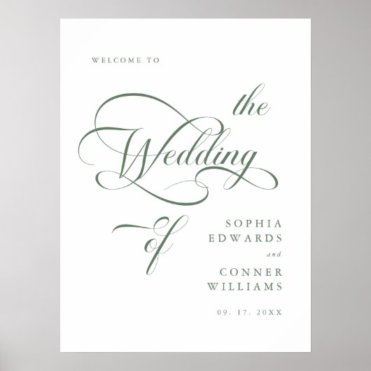 Sage Green Elegant Classy Wedding Welkomstbord Poster (Voorkant)