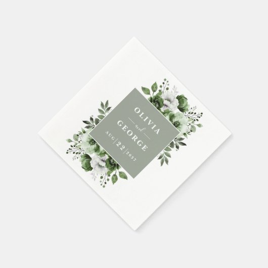 Sage Green Elegant Country Floral bruiloft servet (Hoek)