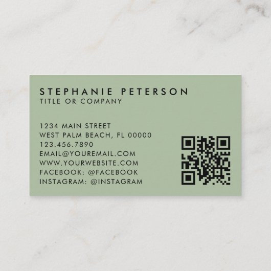 Sage Green Elegant Custom Company Logo QR Code Visitekaartje (Achterkant)