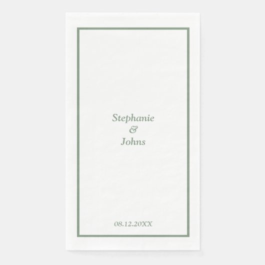 Sage Green Elegant Custom Name Modern Wedding Servet (Voorkant)