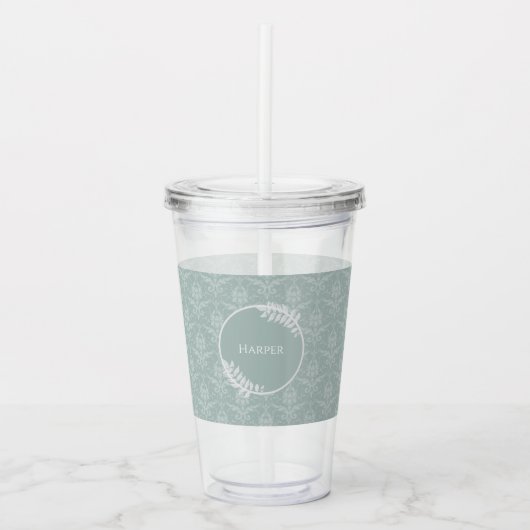 Sage Green Elegant Damask - Gepersonaliseerd Acryl Drinkbeker (Voorkant)