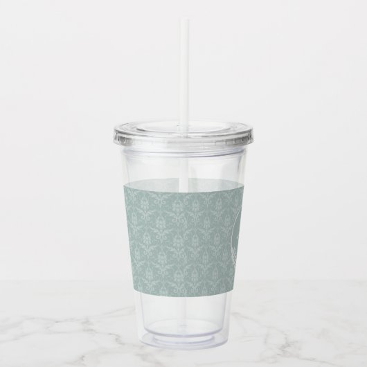 Sage Green Elegant Damask - Gepersonaliseerd Acryl Drinkbeker (Rechts)