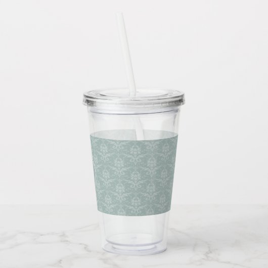 Sage Green Elegant Damask - Gepersonaliseerd Acryl Drinkbeker (Links)