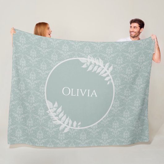 Sage Green Elegant Damask - Gepersonaliseerd Fleece Deken (In situ)