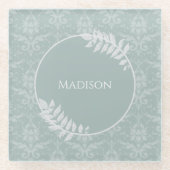 Sage Green Elegant Damask - Gepersonaliseerd Glazen Onderzetter (Voorkant)