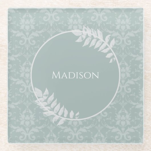Sage Green Elegant Damask - Gepersonaliseerd Glazen Onderzetter (Voorkant)