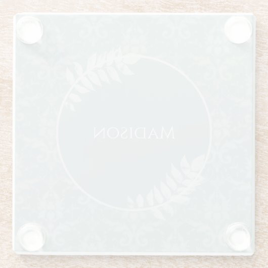 Sage Green Elegant Damask - Gepersonaliseerd Glazen Onderzetter (Achterkant)