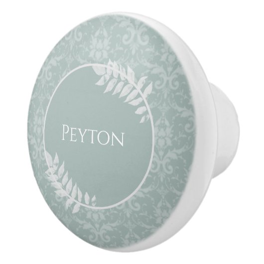 Sage Green Elegant Damask - Gepersonaliseerd Keramische Knop (Rechts)