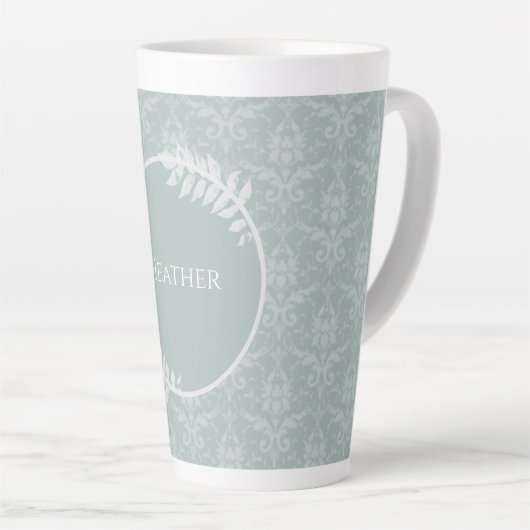 Sage Green Elegant Damask - Gepersonaliseerd Latte Mok (Rechterhoek)