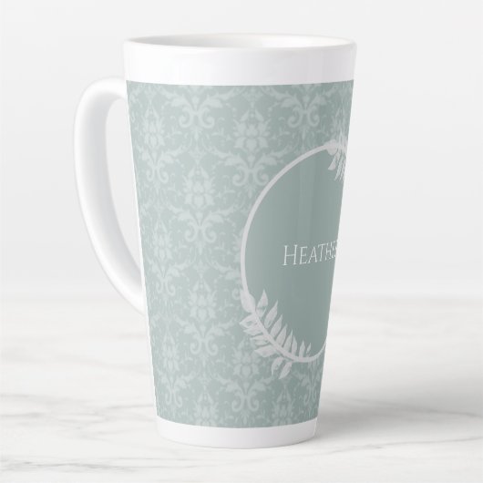Sage Green Elegant Damask - Gepersonaliseerd Latte Mok (Linkerhoek)