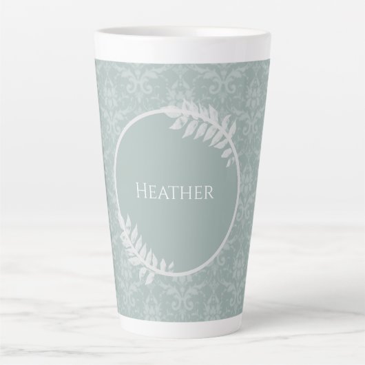Sage Green Elegant Damask - Gepersonaliseerd Latte Mok (Voorkant)