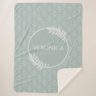 Sage Green Elegant Damask - Gepersonaliseerd Sherpa Deken