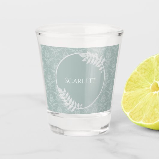 Sage Green Elegant Damask - Gepersonaliseerd Shot Glas (Voorkant)