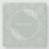 Sage Green Elegant Damask - Gepersonaliseerd Stenen Onderzetter (Voorkant)
