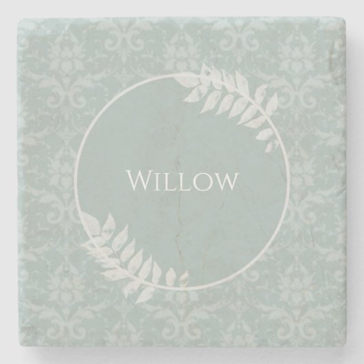 Sage Green Elegant Damask - Gepersonaliseerd Stenen Onderzetter (Voorkant)