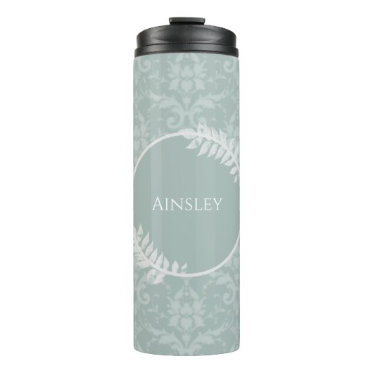 Sage Green Elegant Damask - Gepersonaliseerd Thermosbeker (Voorkant)