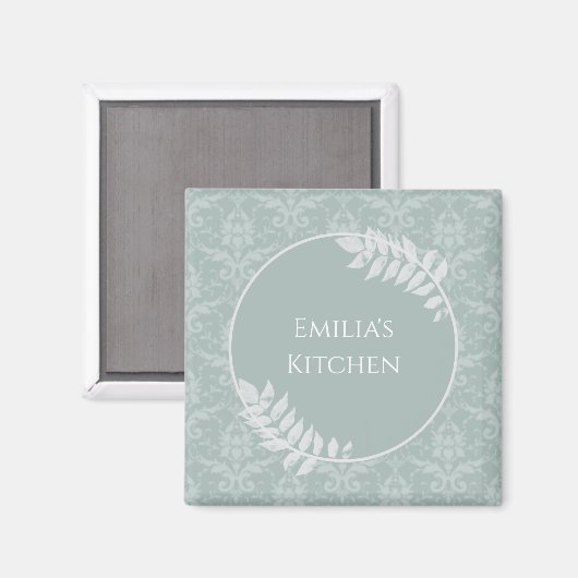 Sage Green Elegant Damask Personalized Magnet (Voorkant / Achterkant)