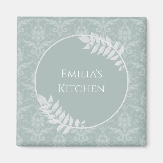 Sage Green Elegant Damask Personalized Magnet (Voorkant)