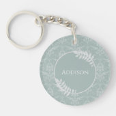 Sage Green Elegant Damask Persoonlijke Sleutelhang Sleutelhanger (Voorkant)