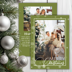 Sage Green Elegant Familie Foto Kerst Feestdagenkaart