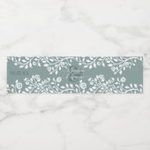 Sage Green Elegant Floral Art Personal Wedding Waterfles Etiket (Enkel label)