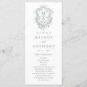 Sage Green Elegant Floral Crest Wedding Ceremony Programmakaart (Voorkant)