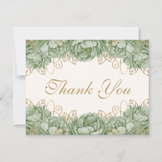 Sage Green Elegant Floral Quinceanera Bedankkaart (Voorkant)