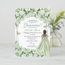 Sage Green Elegant Floral Quinceanera Kaart