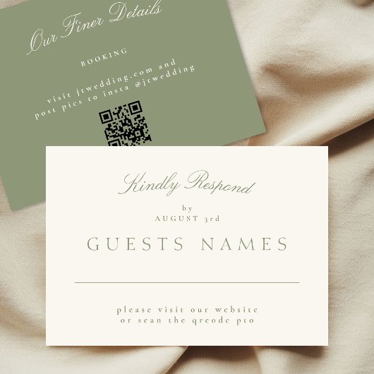 Sage Green Elegant Formele Huwelijk QR CODE RSVP Notitiekaartje