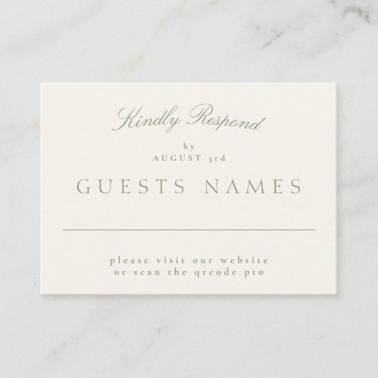 Sage Green Elegant Formele Huwelijk QR CODE RSVP Notitiekaartje (Voorkant)