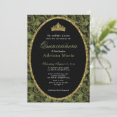 Sage Green Elegant Gold Floral Quinceanera   Kaart (Staand voorkant)