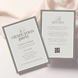 Sage Green Elegant Graduation Party | RSVP QR Code Kaart