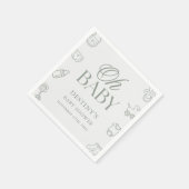 Sage Green Elegant Hand Drawn Baby Shower Servet (Hoek)